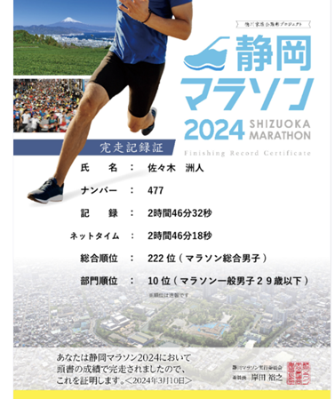 静岡マラソンで自己ベスト！(^^)v